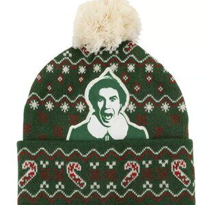 Buddy the Elf Face Green Pom Pom Beanie Hat